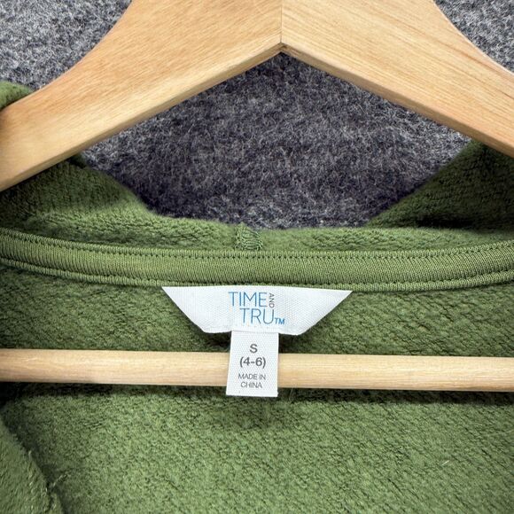 Time And Tru Sweater Pullover Women S Small Green Knit V-Neck Long Sleeve Hooded - Picture 3 of 7